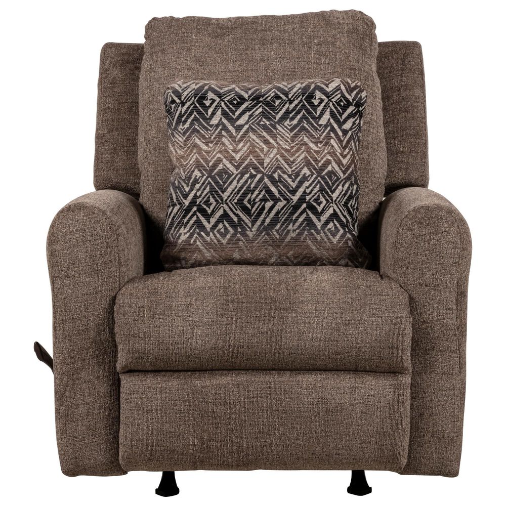 Hartsfield Calvin Manual Rocker Recliner with Toss Pillow in Otter Nebraska Furniture Mart