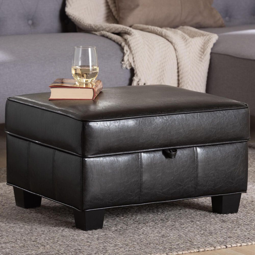Baxton Studio Agustus Storage Ottoman in Brown, , large