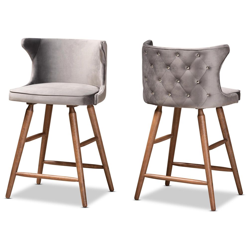 Baxton Studio Sagira Counter Stool in Grey/Walnut Brown (Set of 2), , large