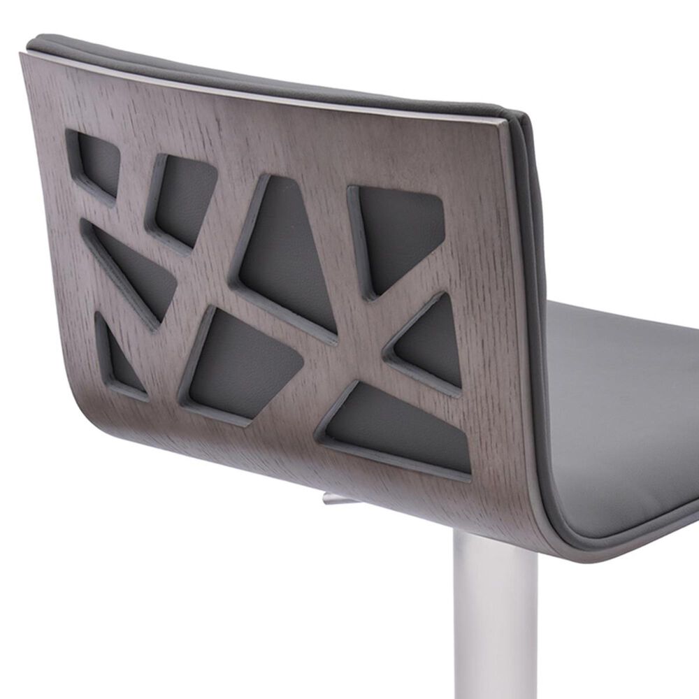 Blue River Crystal Adjustable Swivel Bar Stool in Gray Faux Leather, Stainless Steel and Gray Walnut Veneer, , large