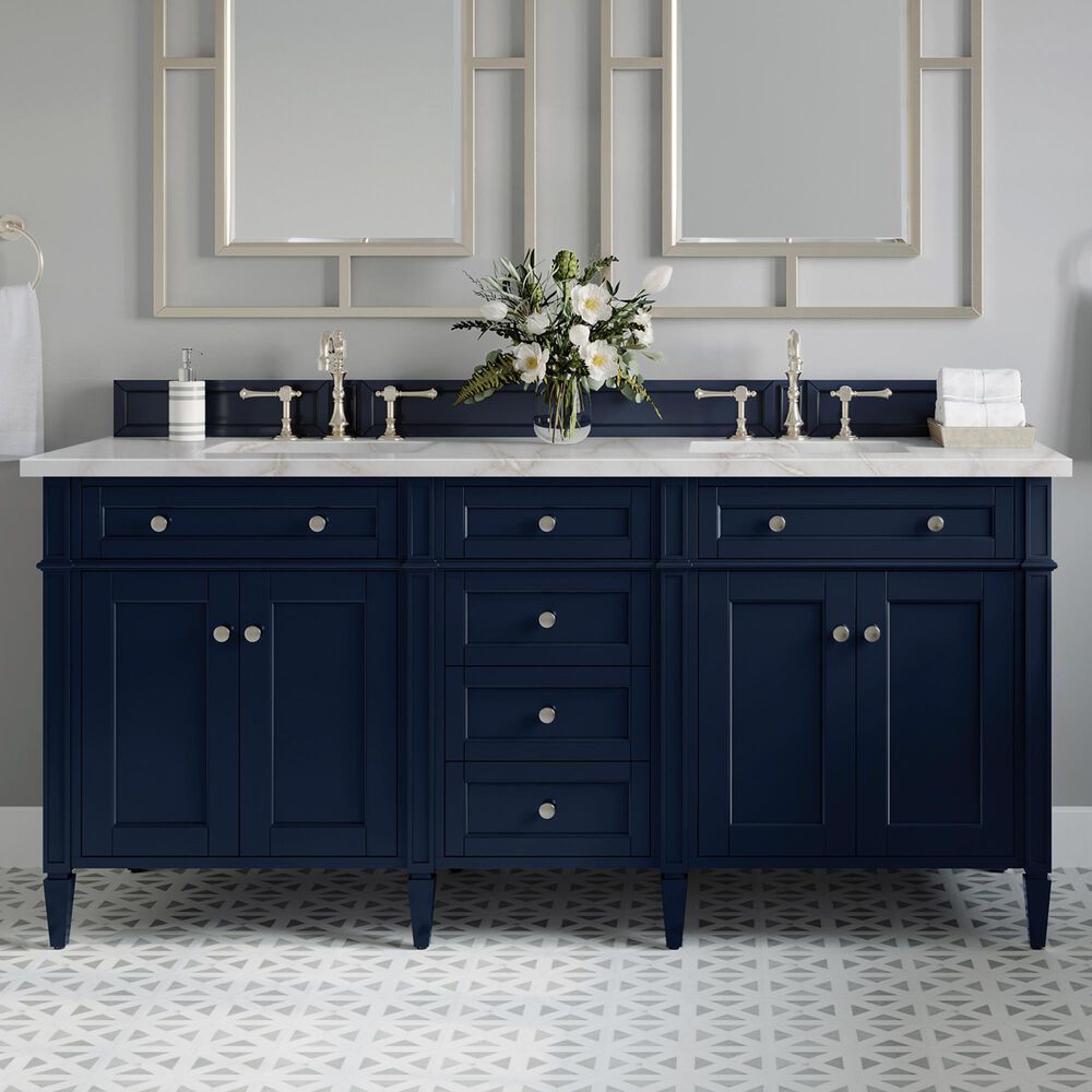 James Martin Vanities Brittany 72&quot; Double Bathroom Vanity in Victory Blue with 3 cm Victorian Silver Quartz Top and Rectangular Sinks, , large