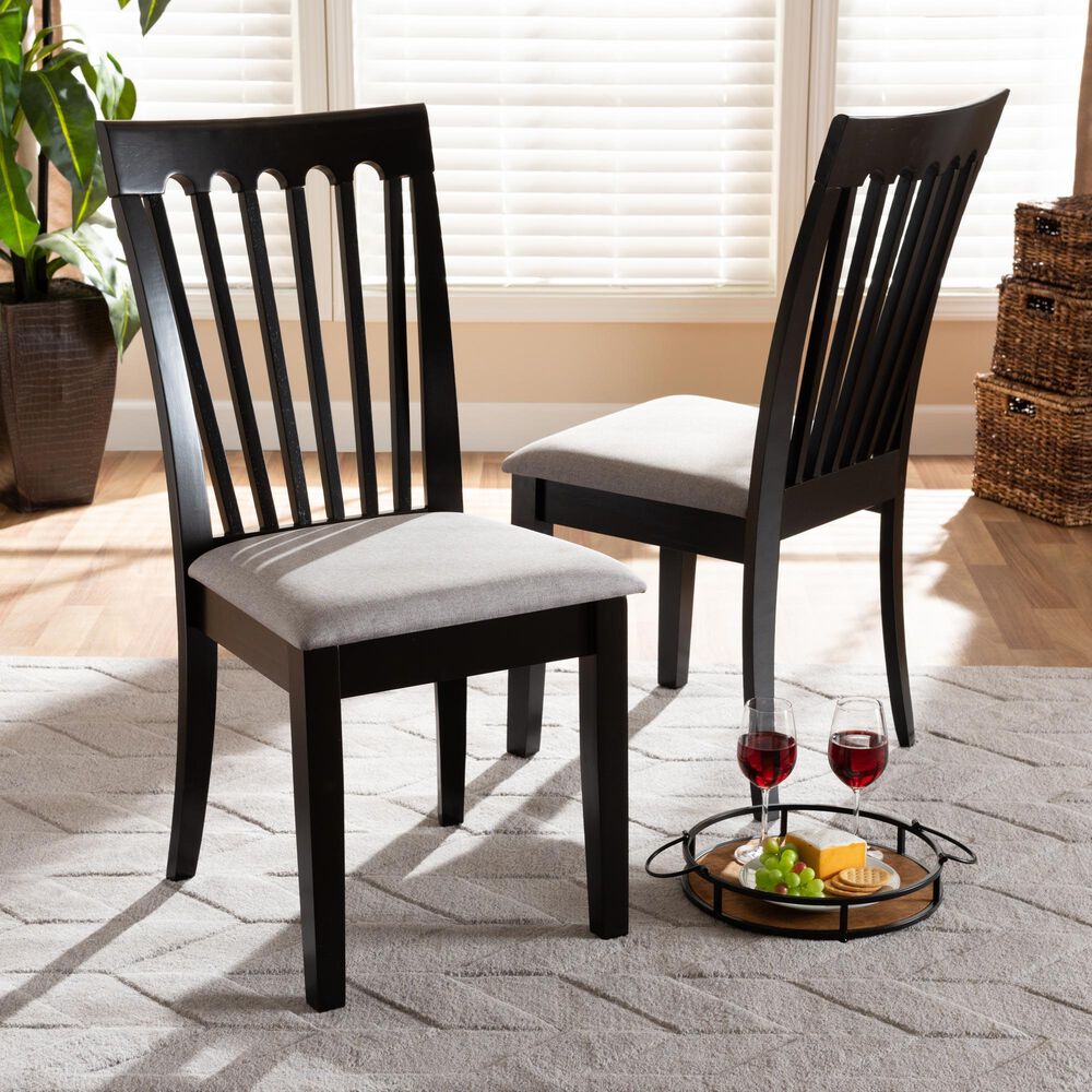 Baxton Studio Minette Side Chair with Grey Cushion in Espresso Brown (Set of 2), , large