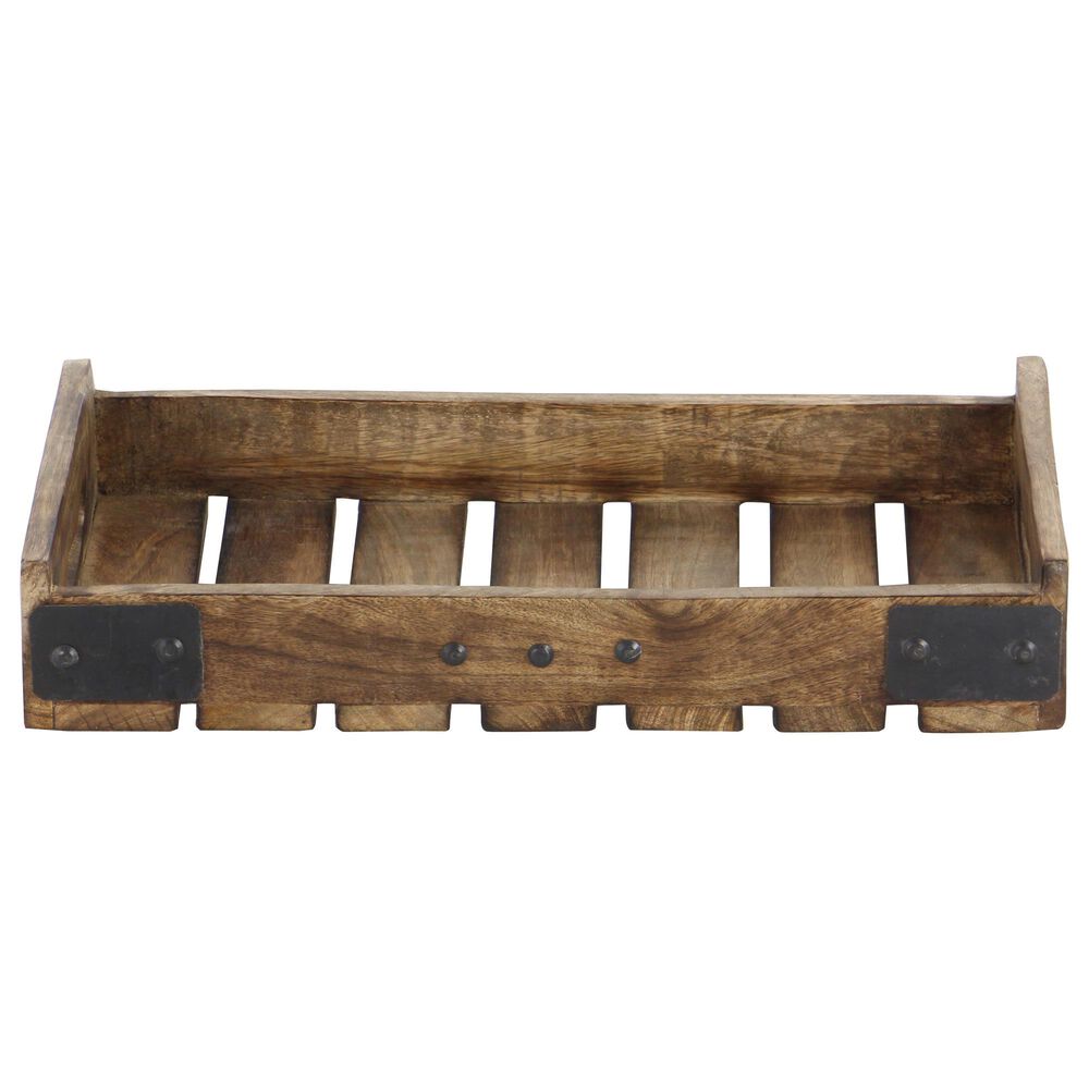 Maple and Jade Farmhouse Wood Slat Tray in Brown &#40;Set of 3&#41;, , large