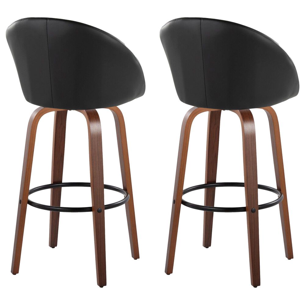LumiSource Matisse 30" Swivel Barstool with Black Faux Leather Upholstery in Walnut and Black (Set of 2), , large