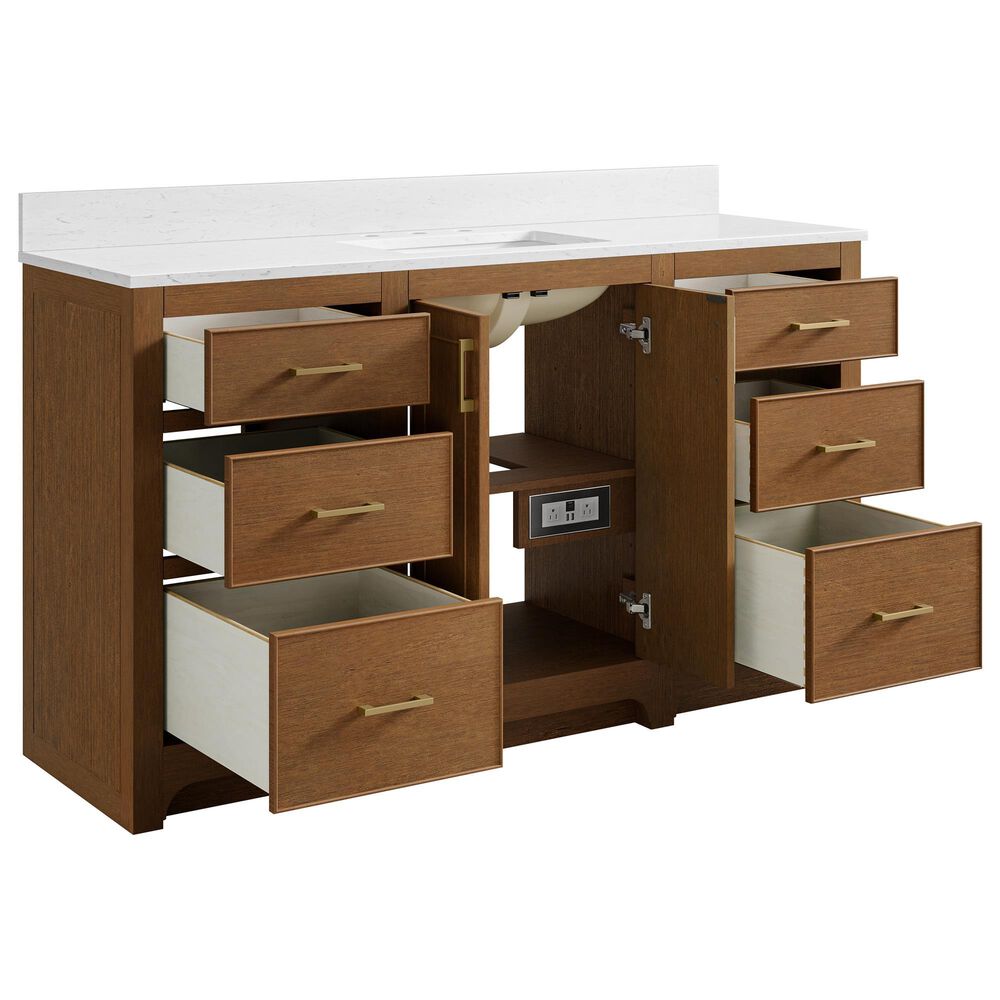 37B Lucerne 60" Single Bathroom Vanity in Dark Maplewood with Marble Top and Backsplash, , large