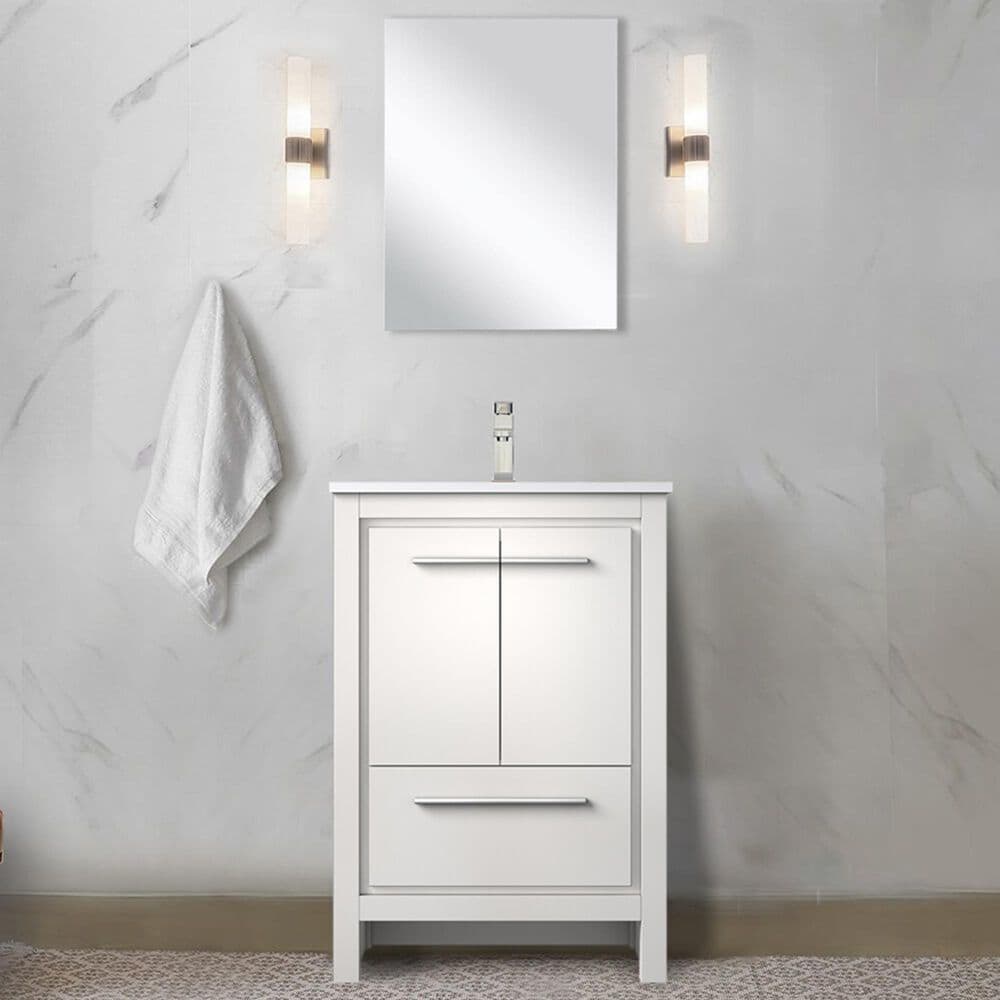 Lexora Home Lafarre 24&quot; Single Bathroom Vanity in Rustic Acacia with 2 cm White Cultured Marble Top, Rectangular Sink and 18&quot; Mirror, , large
