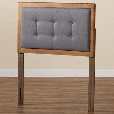 Baxton Studio Sarine Twin Panel Headboard with Dark Grey Upholstered in Walnut Brown, , large