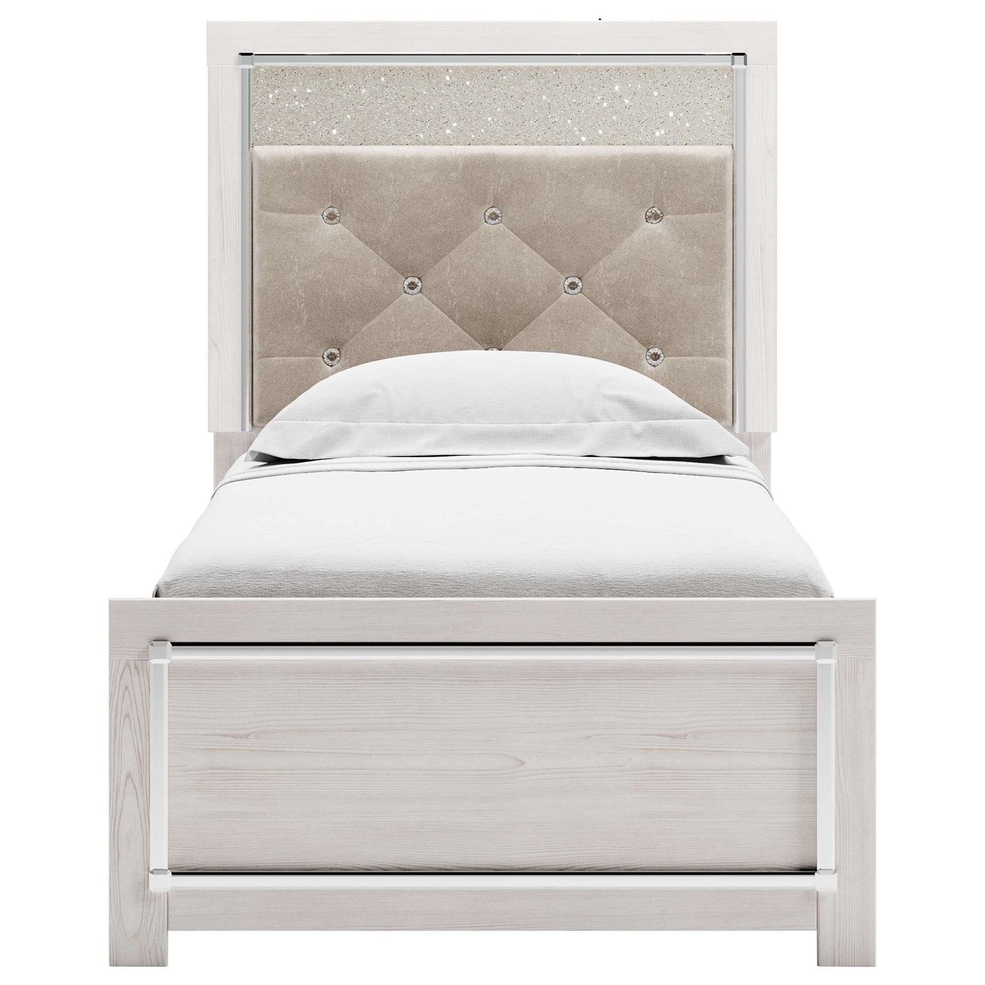 Twin bed frame with top lights in headboard