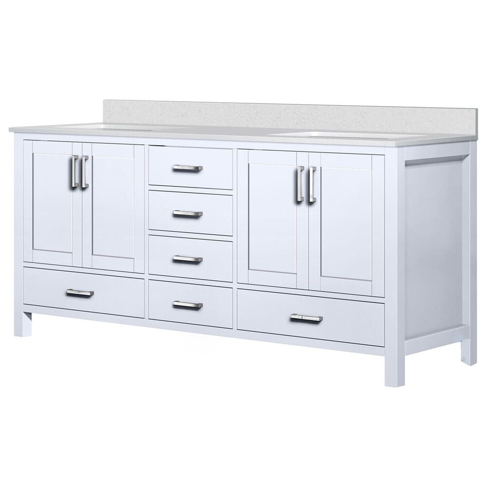 Lexora Home Jacques 72" Double Bathroom Vanity in White with 2 cm White Quartz Top and Rectangular Sinks, , large