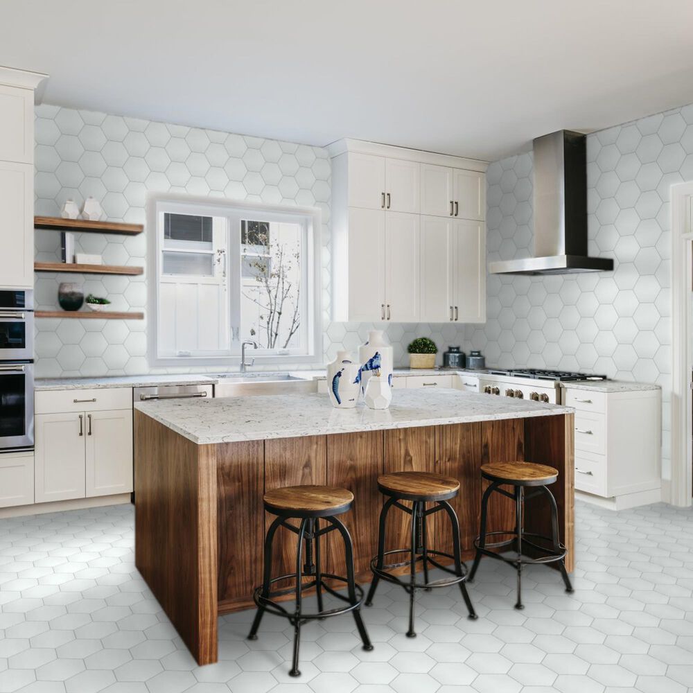 Emser Heksa White 8&quot; x 9&quot; Porcelain Tile, , large