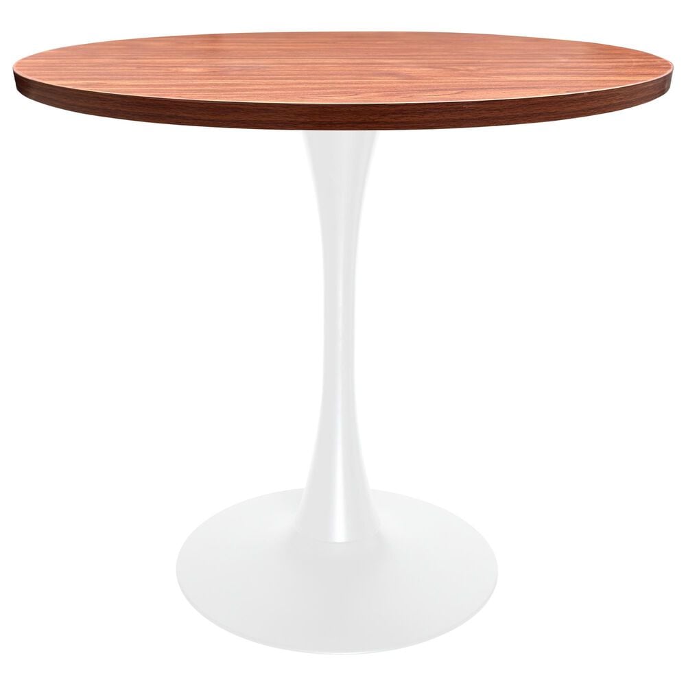 Leisuremod Bristol 36&quot; Round Dining Table with MDF Top in White and Cognac Brown - Table Only, , large