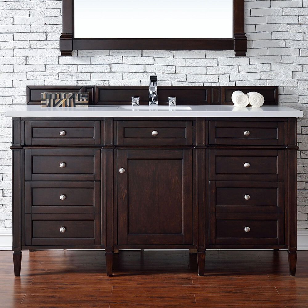 James Martin Vanities Brittany 60&quot; Single Bathroom Vanity in Burnished Mahogany with 3 cm White Zeus Quartz Top and Rectangular Sink, , large