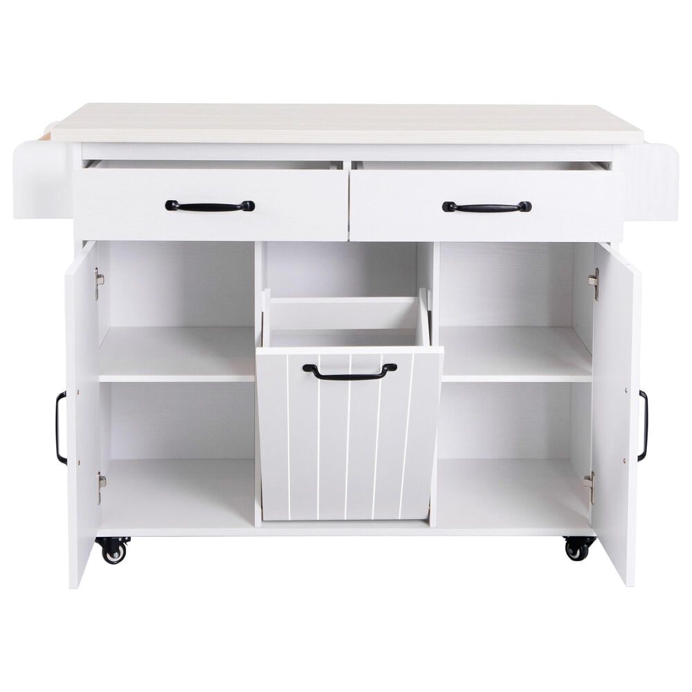 HOMLUX 44" Kitchen Island with Trash Can Storage Cabinet in White, , large