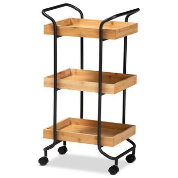 Baxton Studio Baxter 3-Tier Mobile Kitchen Cart in Oak Brown and Black, , large