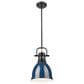 Golden Lighting Duncan 1-Light Small Pendant with Rod and Matte Navy Shade in Matte Black, , large