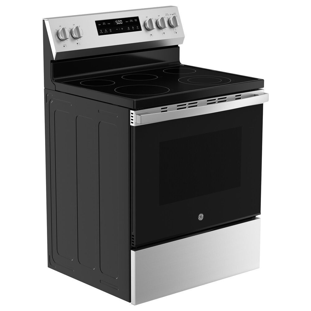 GE Appliances 4pc Kitchen Package with 21.9 Cu. Ft. French Door Refrigerator, 30&quot; Freestanding Electric Range with Self-Clean, 1.6 Cu. Ft. Over-the-Range Microwave, and 30&quot; Freestanding Electric Range with Self-Clean in Stainless Steel, , large