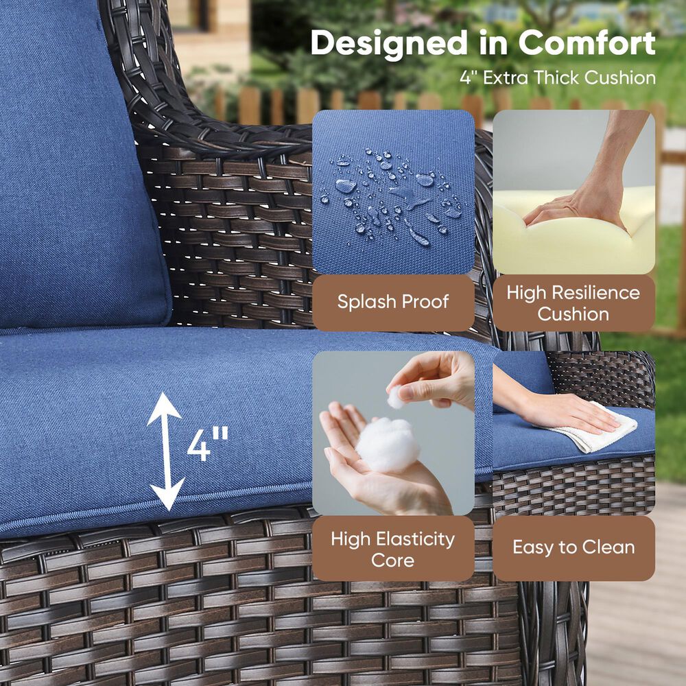 Sunwell Garden Patio Chair with Brown Frame in Navy (Set of 2), , large