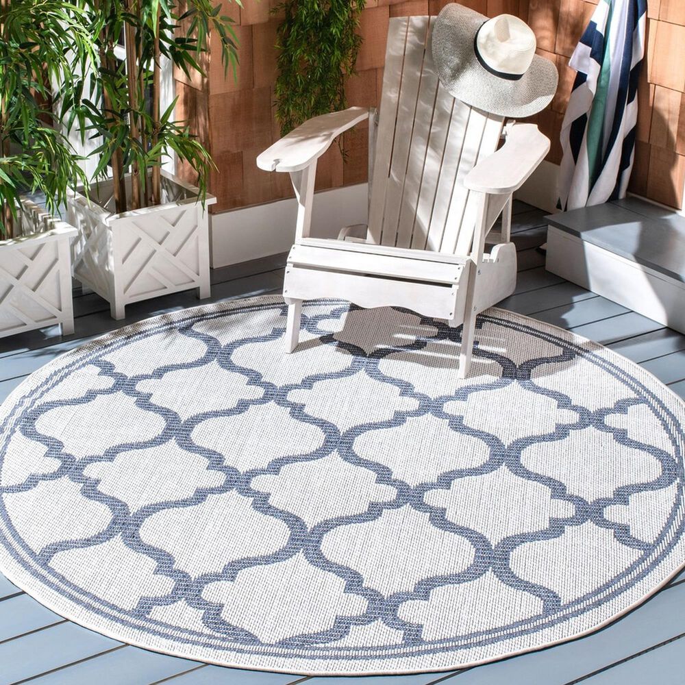 Safavieh Bermuda 6&#39;7&quot; Round Ivory and Charcoal Indoor/Outdoor Area Performance Rug, , large