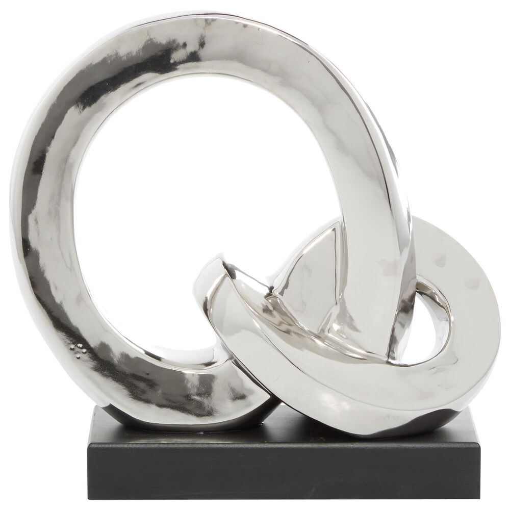 Maple and Jade 12&quot; Abstract Twisted Circular Interlocking Chain Sculpture in Silver and Black, , large