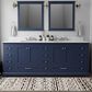 Lexora Home Dukes 84" Double Bathroom Vanity in Navy Blue with 2 cm White Cultured Marble Top and Rectangular Sinks, , large