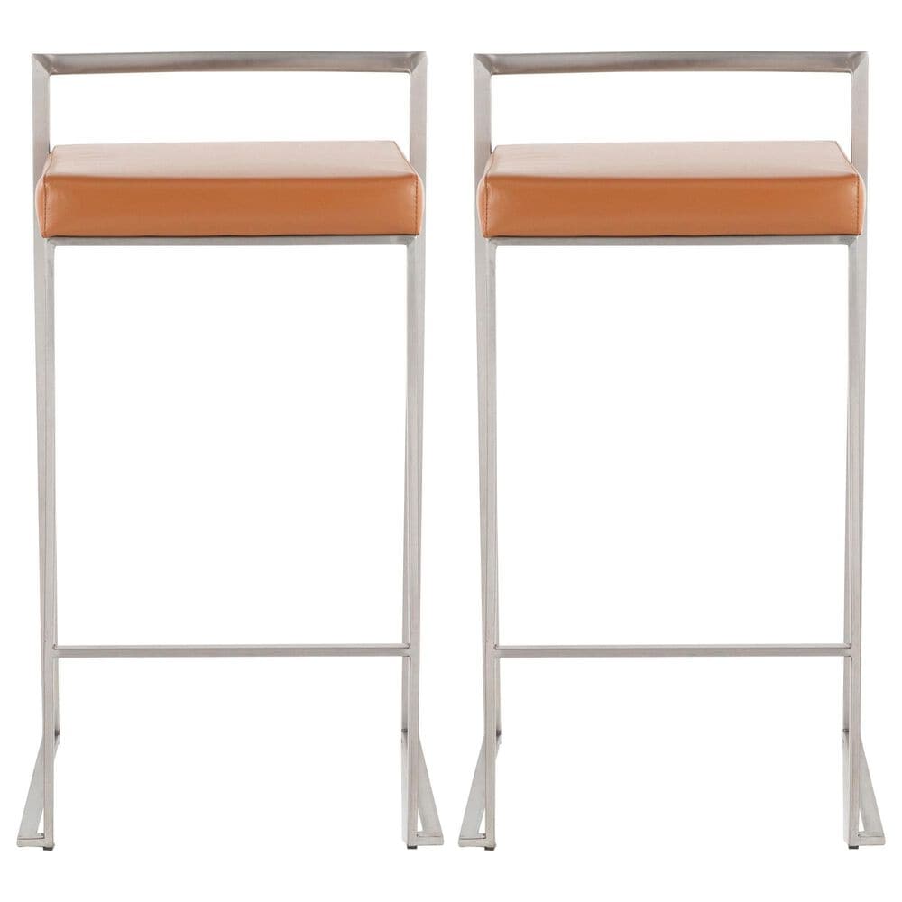 Lumisource Fuji Stackable Counter Stool with Camel Faux Leather Cushion in Brushed Stainless Steel &#40;Set of 2&#41;, , large