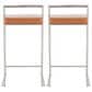 Lumisource Fuji Stackable Counter Stool with Camel Faux Leather Cushion in Brushed Stainless Steel (Set of 2), , large
