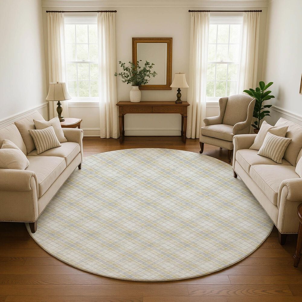 Dalyn Rug Company Soft Essentials Plaid Wheat 8' Round Indoor/Outdoor Area Rug, , large