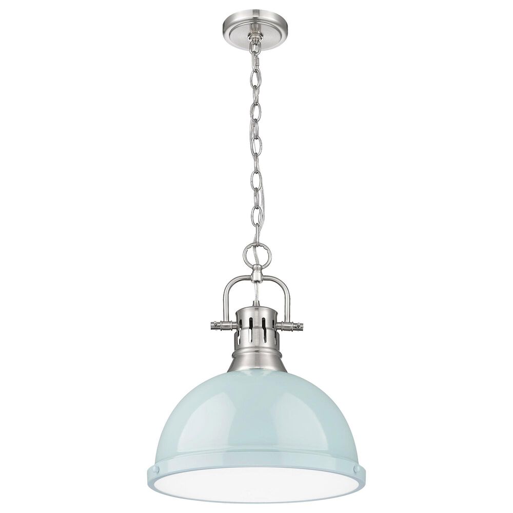 Golden Lighting Duncan 1-Light Pendant with Chain and Seafoam Shade in Pewter, , large
