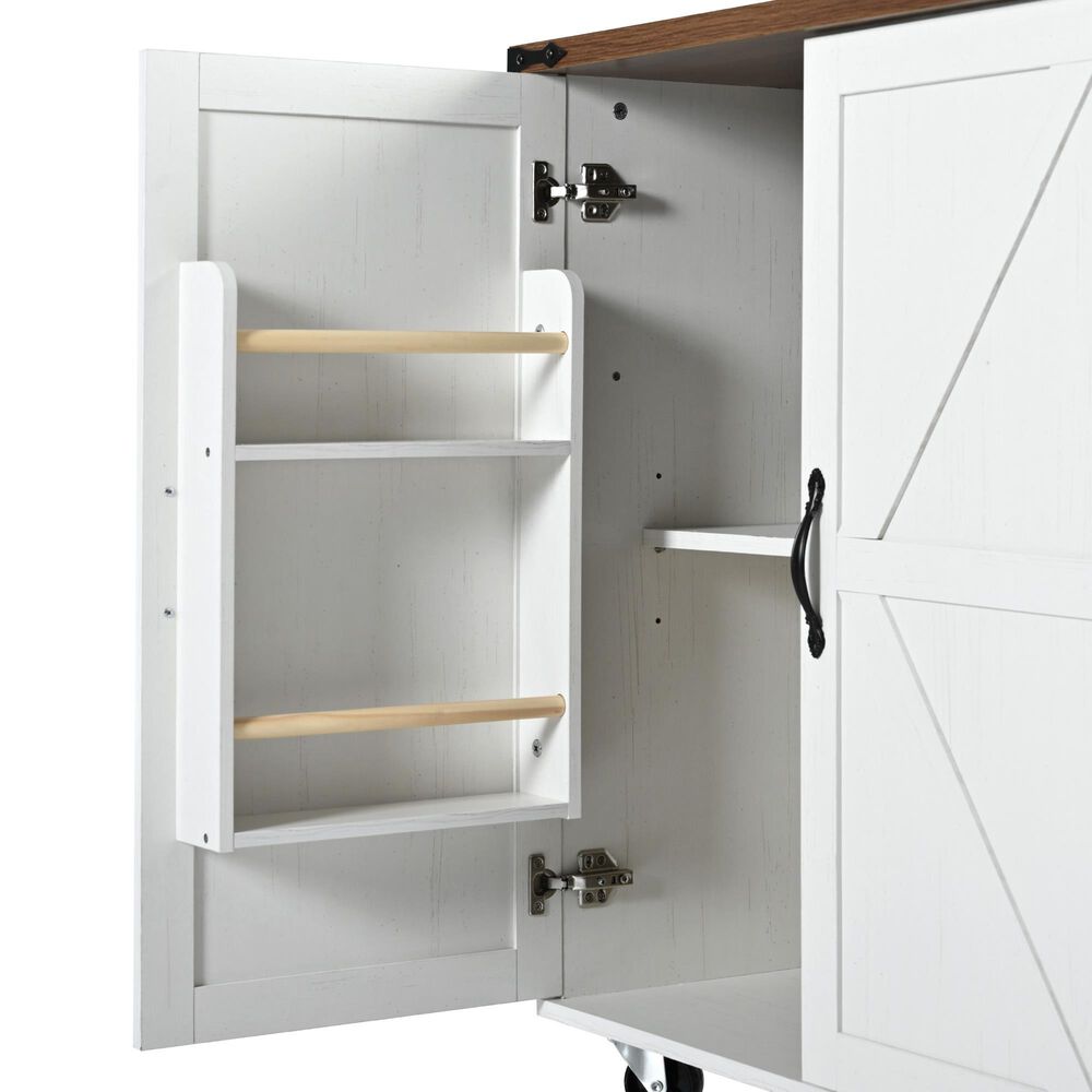 HOMLUX 55" Farmhouse Kitchen Island with Power Outlet in White, , large
