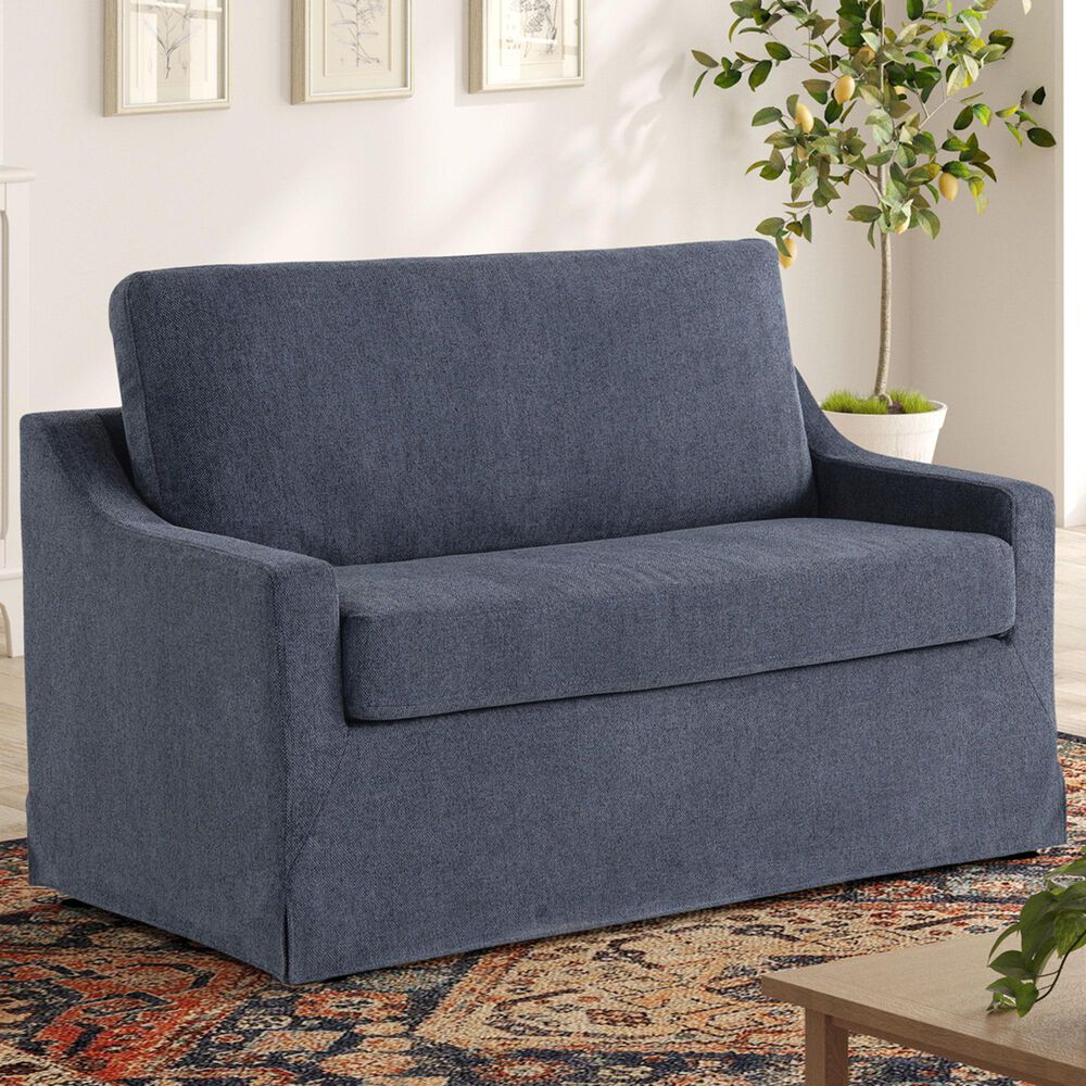 Lifestyle Solutions Harper Twin Convertible Sleeper Loveseat in Navy, , large