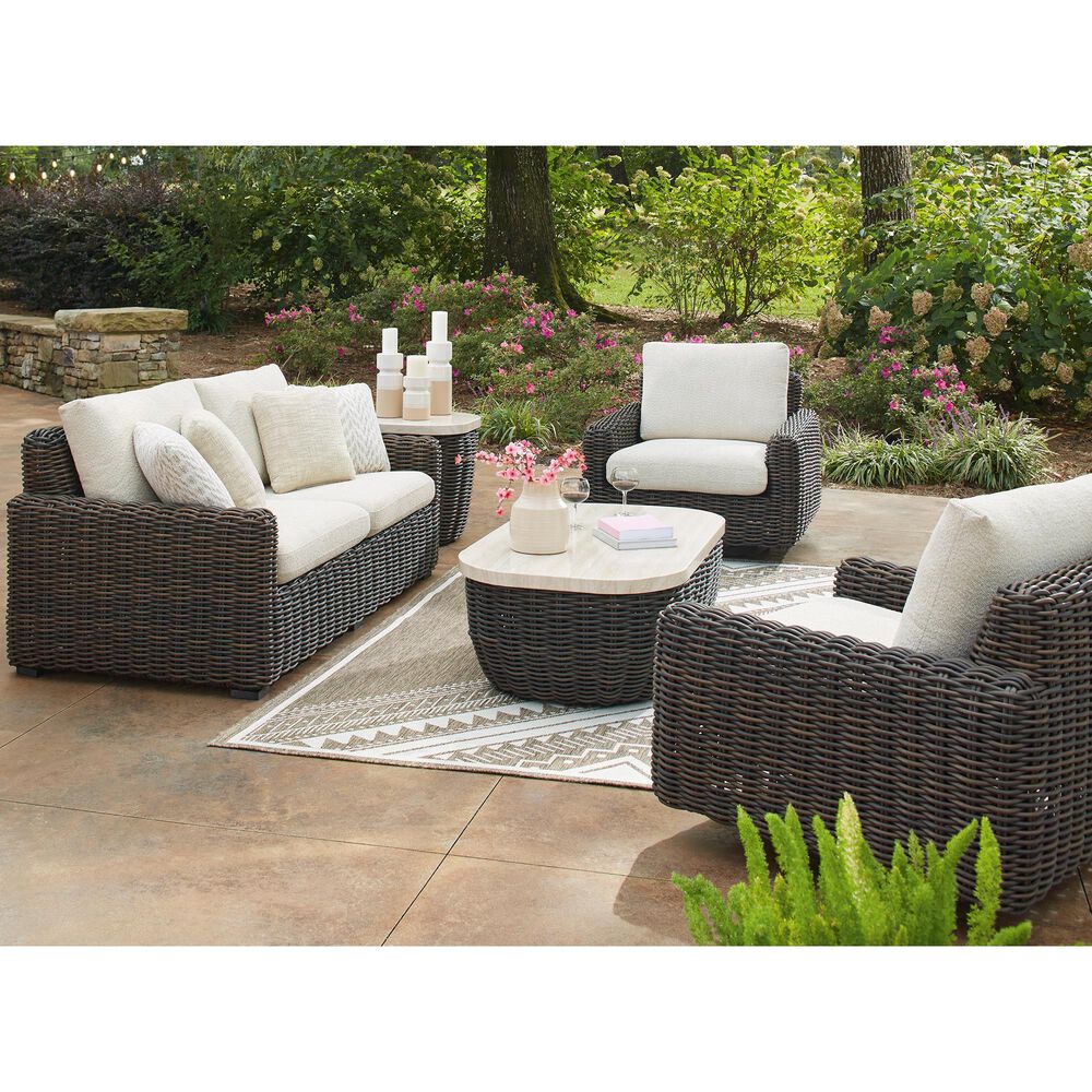 Ashley Kimora Patio Square End Table in Beige and Dark Brown - Table Only, , large