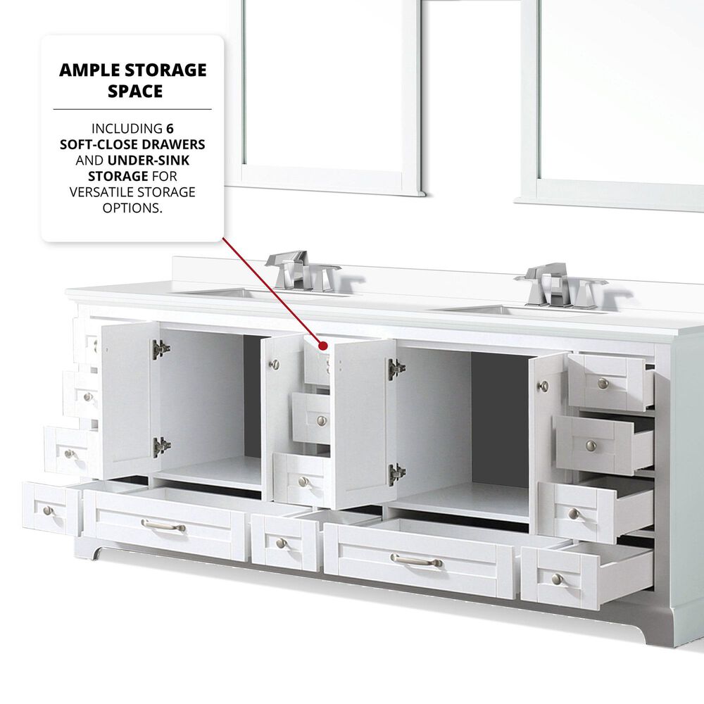Lexora Home Dukes 84&quot; Double Bathroom Vanity in White with 2 cm White Quartz Top and Rectangular Sinks, , large