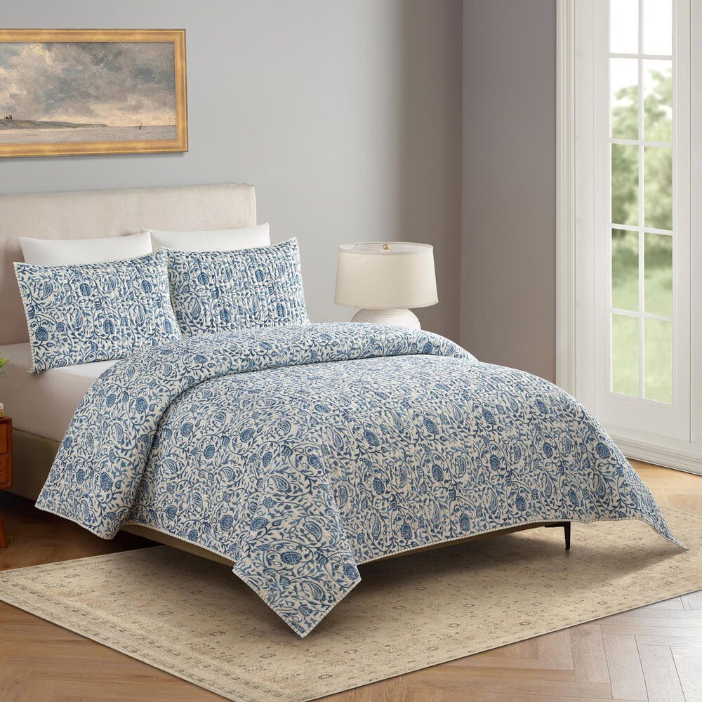 Peking Handicraft Eden Paisley 3-Piece King Quilt Set in Blue, , large
