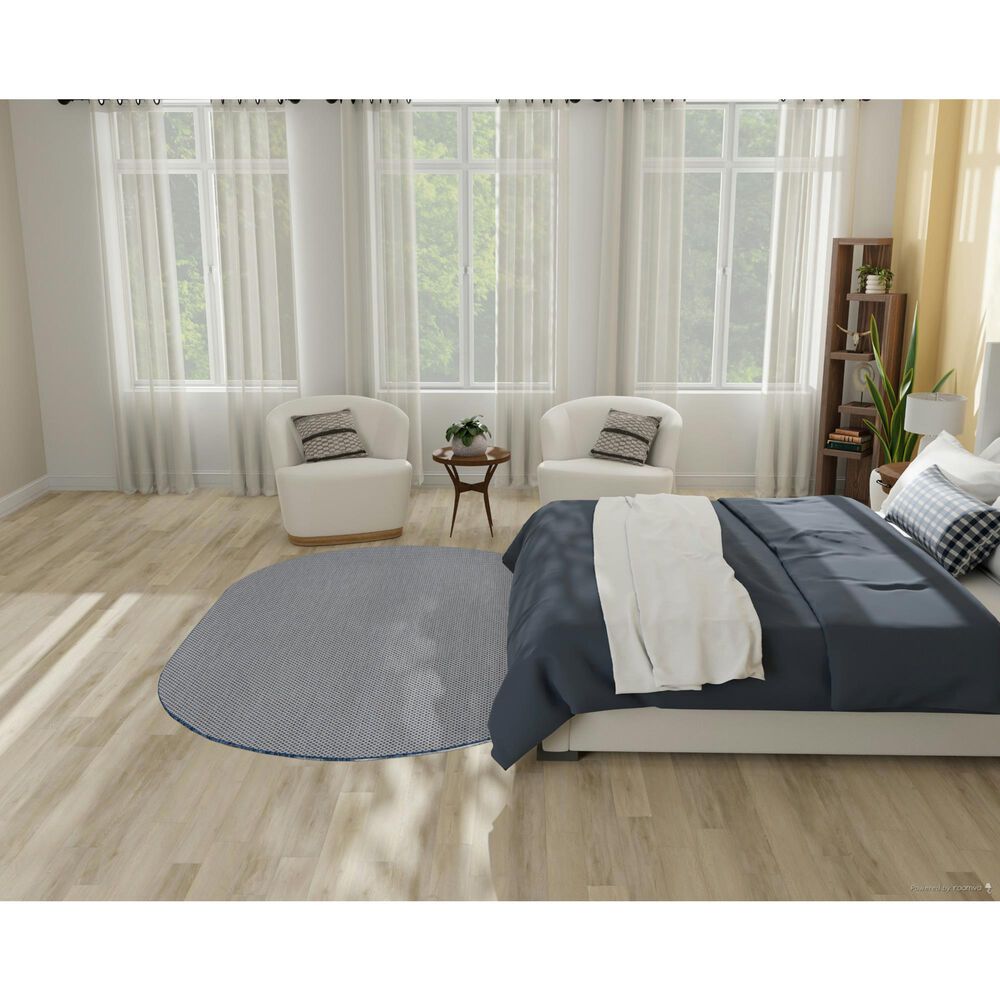 Nourison Courtyard Ivory and Blue 5&#39; x 8&#39; Oval Indoor/Outdoor Area Rug, , large