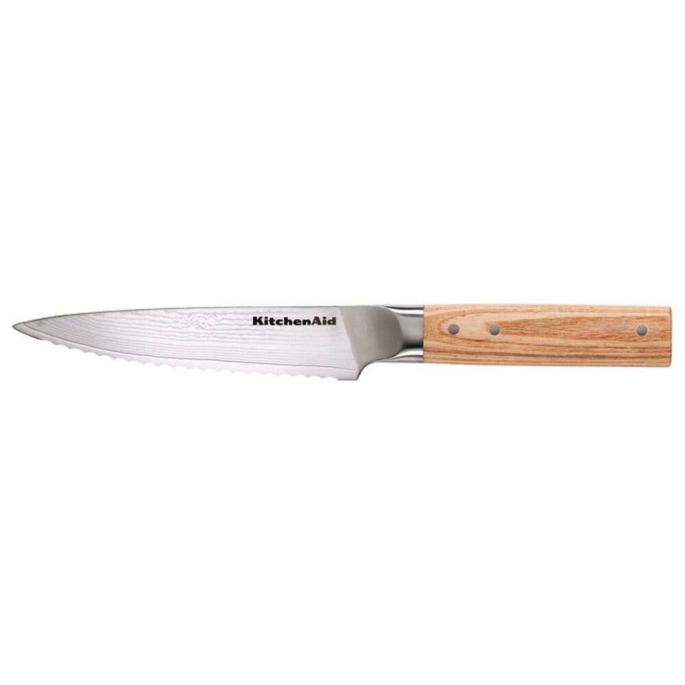 KitchenAid Premium 5.5" Damascus Serrated Utility Knife in Blonde and Stainless Steel, , large