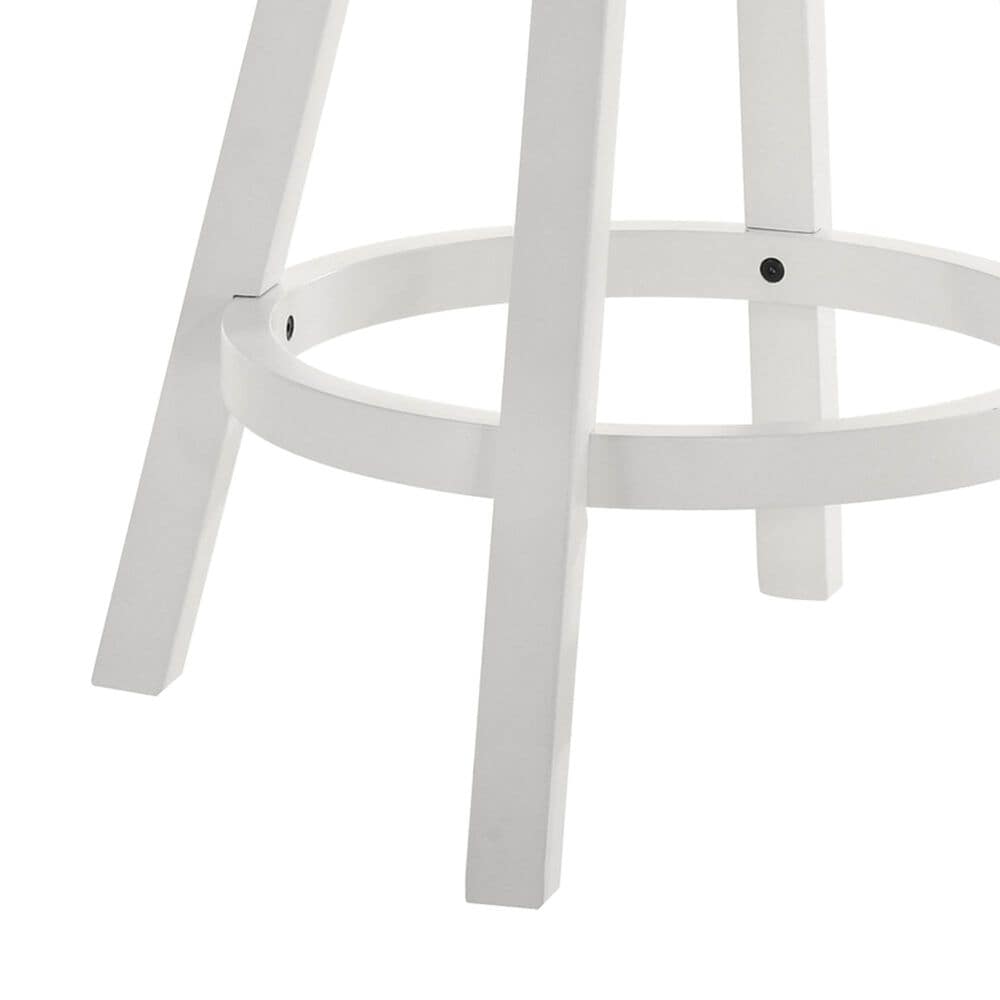 Armen Living Erika Swivel Counter Height Stool with Light Blue Upholstery in White, , large