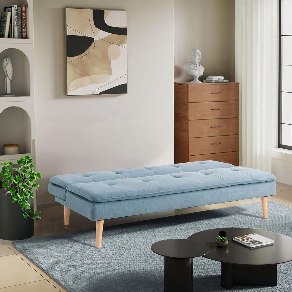 Lifestyle Solutions Tatum Convertible Sofa with Blue Cushion in Brown, , large