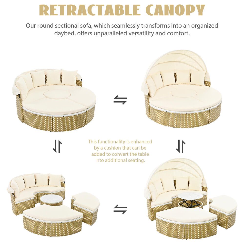 HOMLUX Patio Furniture Round Outdoor Sectional Sofa Set in Beige, , large