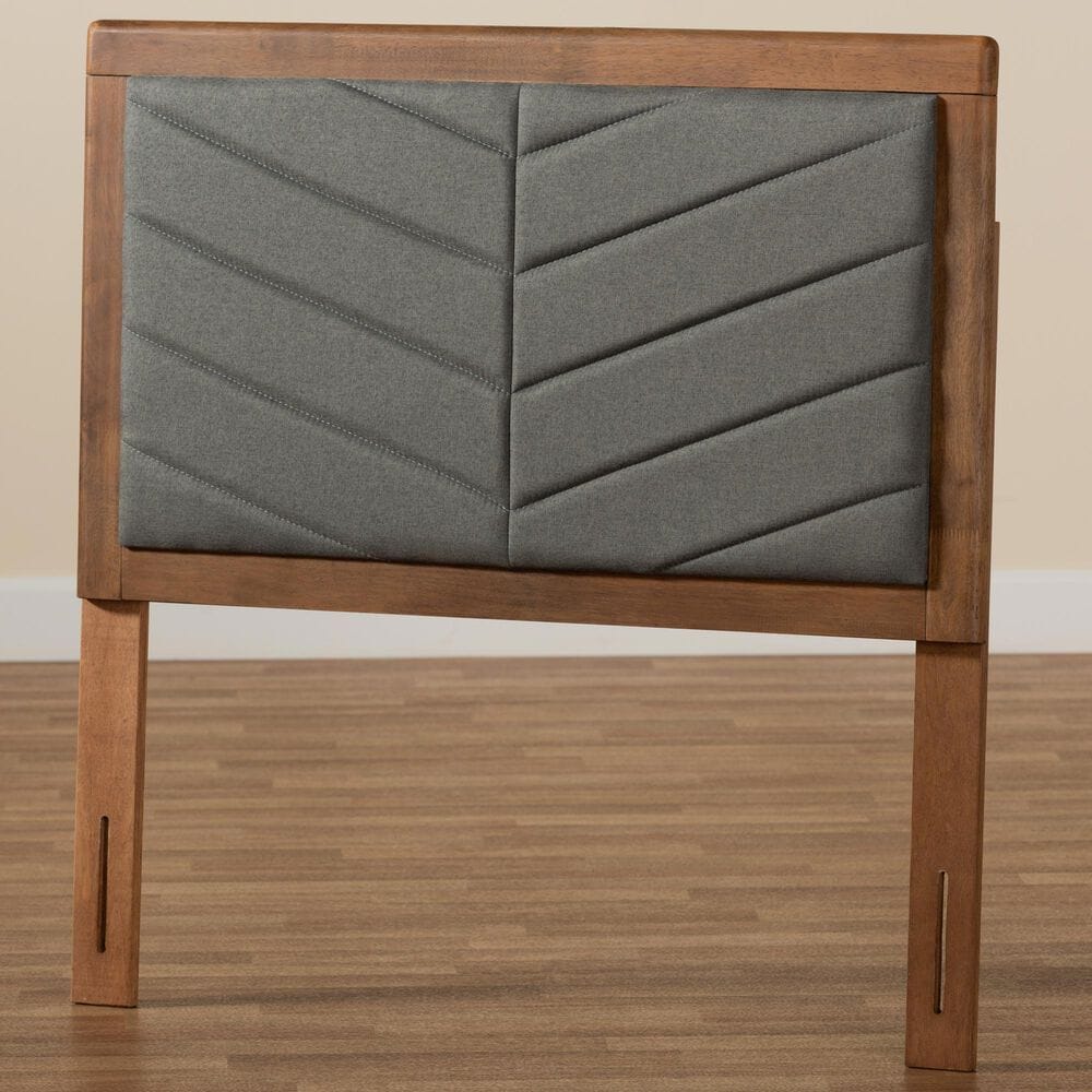 Baxton Studio Iden Twin Upholstered Headboard with Dark Grey Fabric in Walnut Brown, , large