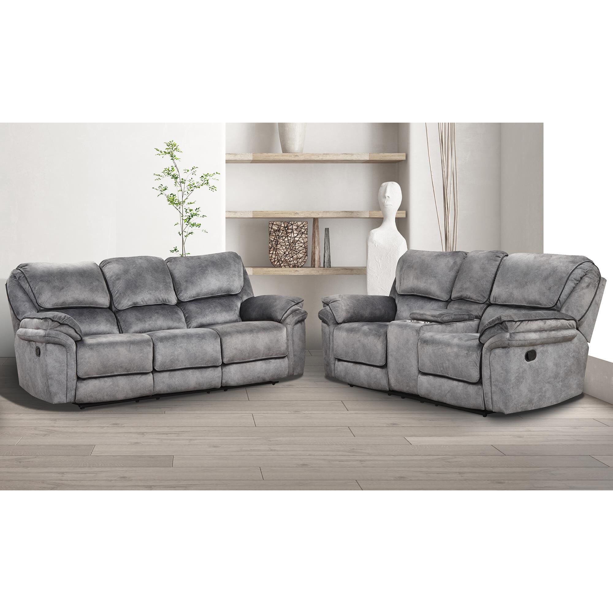 Furniture of America Byron 2 Piece Manual Reclining Living Room Set in Gray NFM