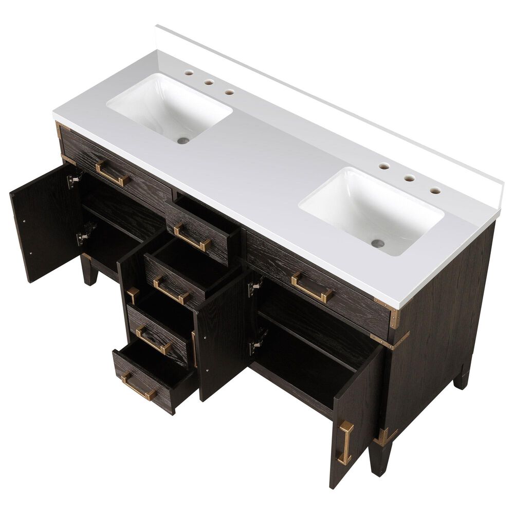 Lexora Home Laurel 60&quot; Double Bathroom Vanity in Brown Oak with White Quartz Top and Rectangular Sinks, , large