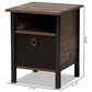 Baxton Studio Vaughan 1-Door Nightstand in Dark Brown, Rustic Brown and Black, , large