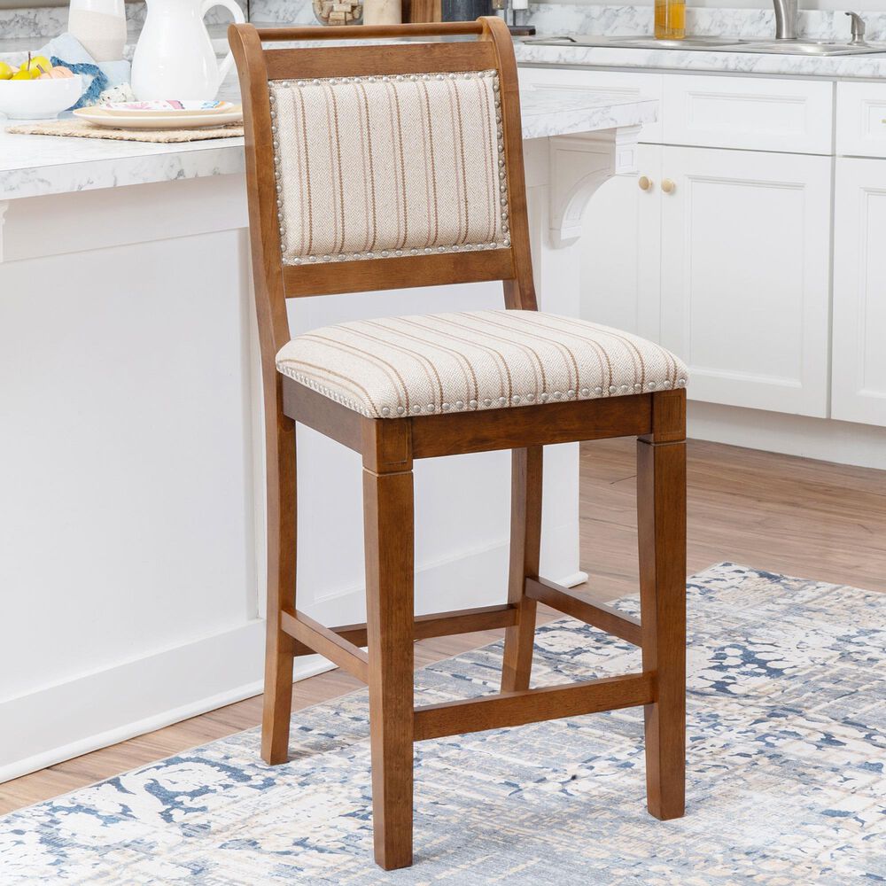 Linon Home Decor Emmy 26" Counter Stool with Tan Cushion in Cherry, , large