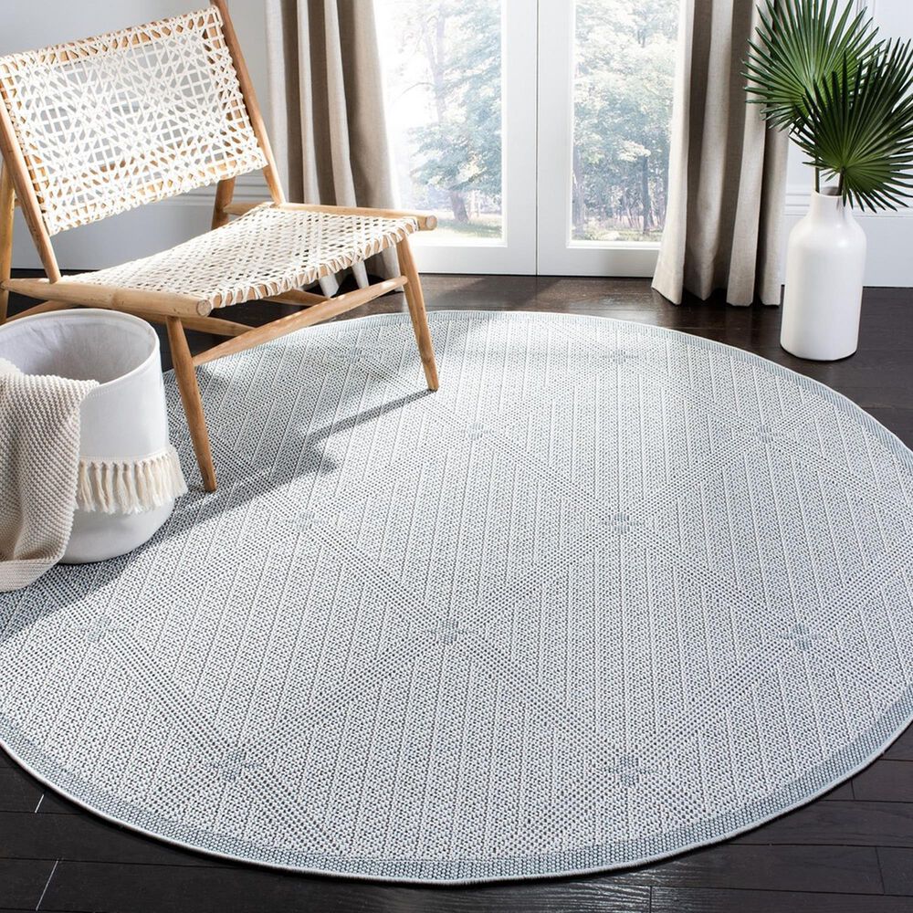 Safavieh Bermuda BMU811M 6&#39;7&quot; Round Light Blue and Ivory Indoor/Outdoor Area Performance Rug, , large
