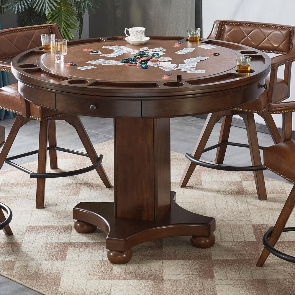 Radius Merion Round Game Table in Distressed Walnut, , large