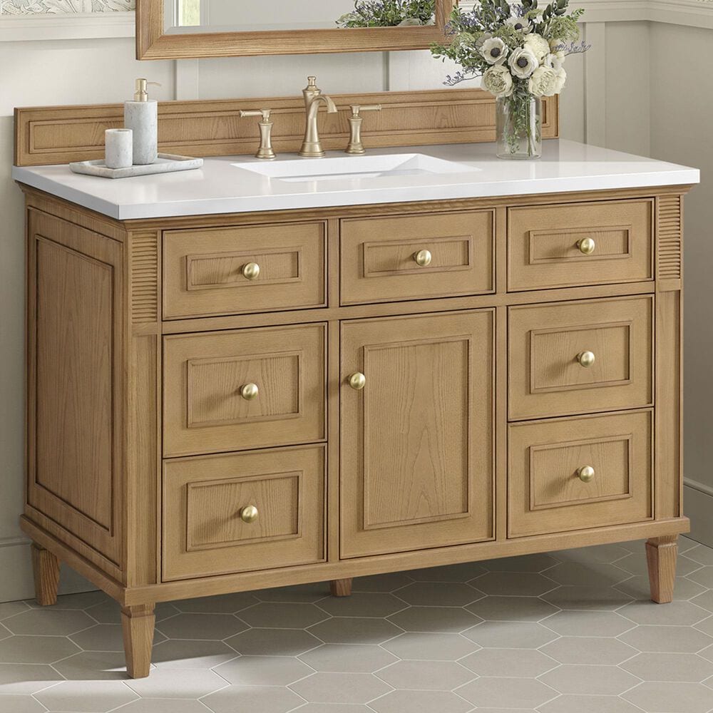 James Martin Vanities Lorelai 48&quot; Single Vanity in Light Natural Oak with 3 cm White Zeus Quartz Top, , large