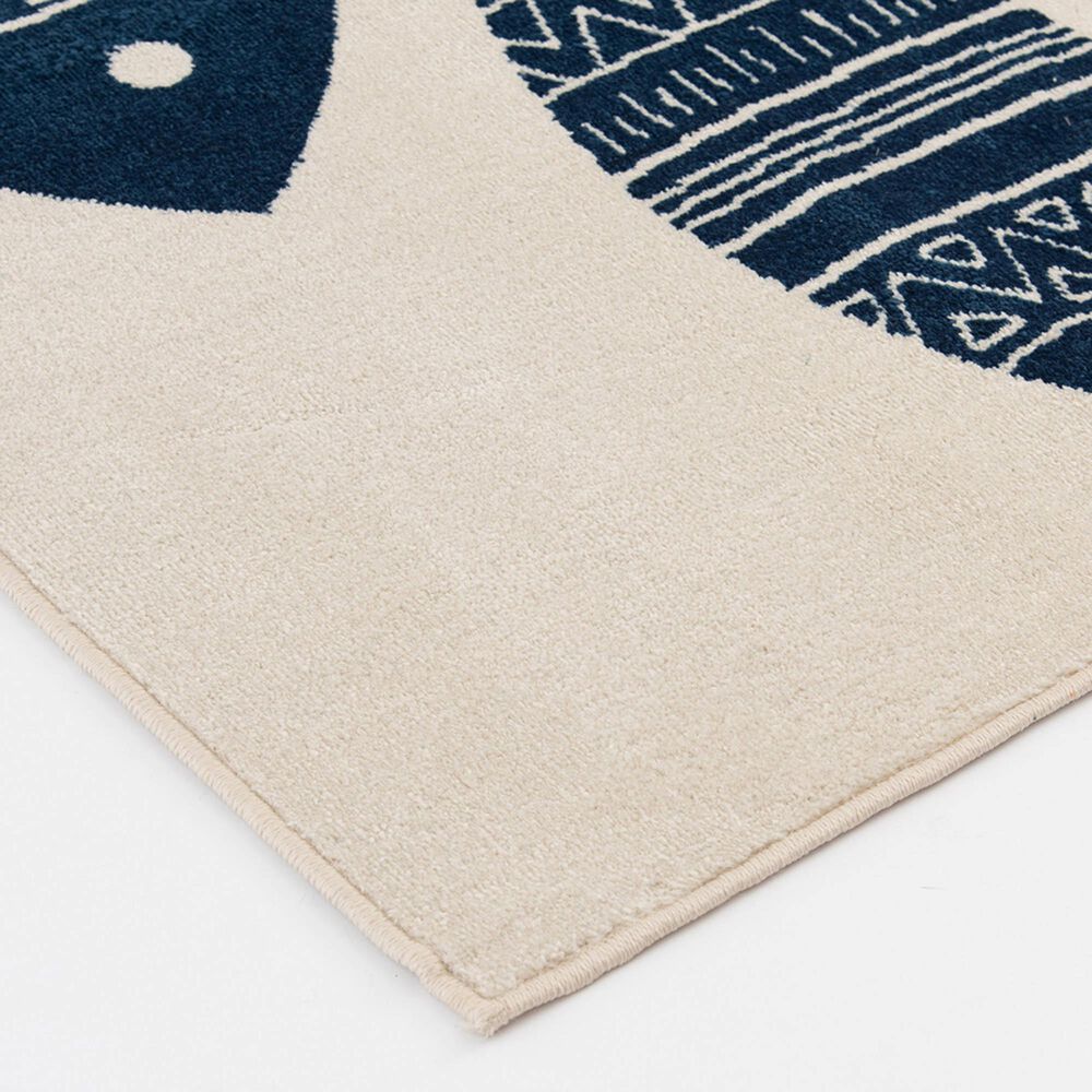 Central Oriental Terrace Tropic Friendly Fish 7&#39;10&quot; x 9&#39;10&quot; Snow and Sapphire Area Rug, , large