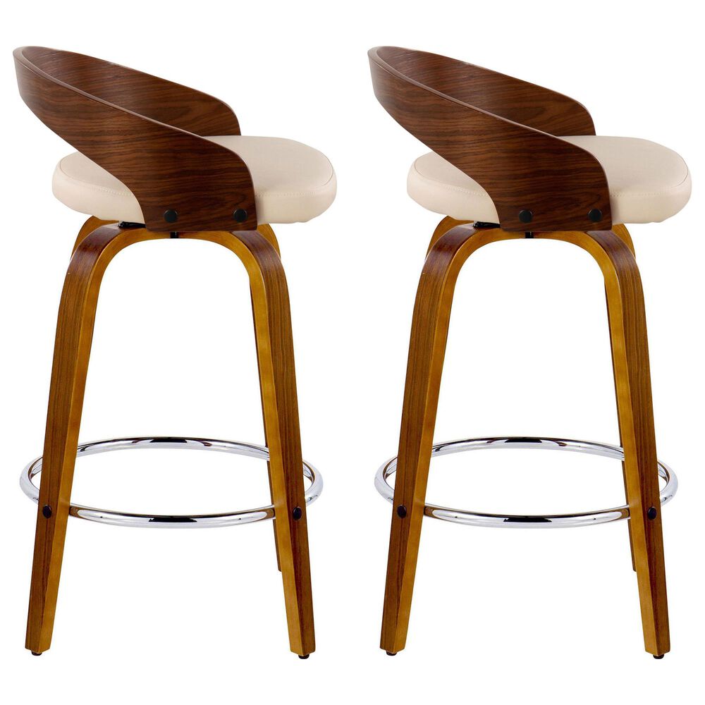 LumiSource Grotto 26" Swivel Counter Stool with Cream Faux Leather Upholstery in Walnut and Chrome (Set of 2), , large