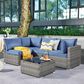 HOMLUX 5-Piece Patio Conversation Set with Grey Wicker in Denim Blue, , large