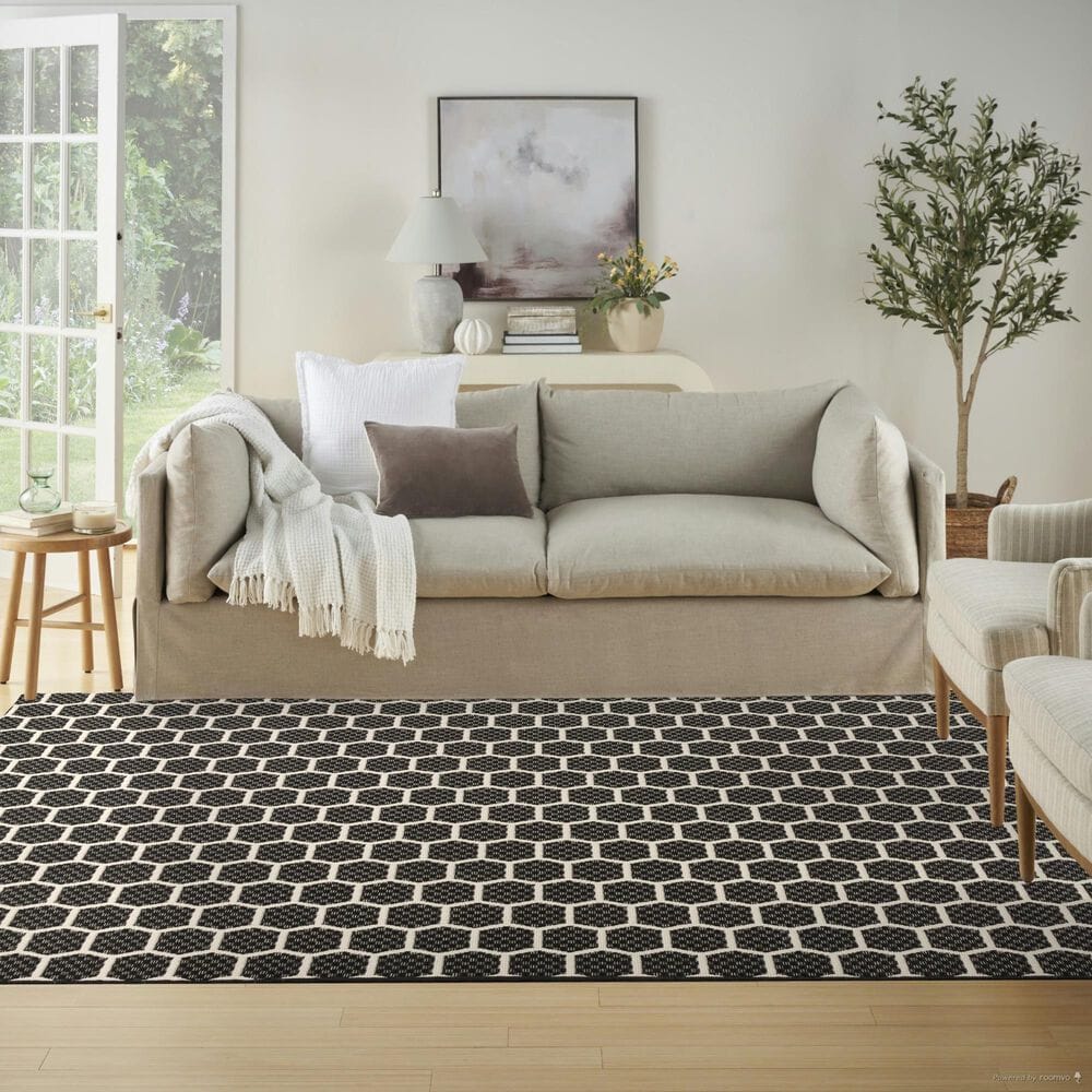 Nourison Twist Reversible 6&#39; x 9&#39; Black Indoor/Outdoor Area Rug, , large